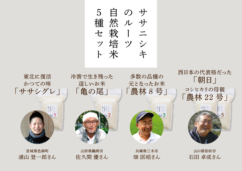 3 11 17時受付〆 ササニシキのルーツ 自然栽培米5種セット 限定販売 ナチュラル ハーモニー